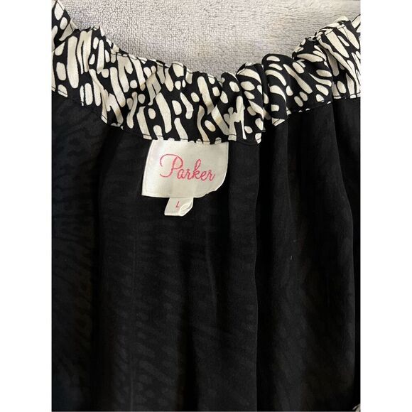 Women’s PARKER 100% Silk Maxi Dress Blk/Wht Large - Picture 10 of 11